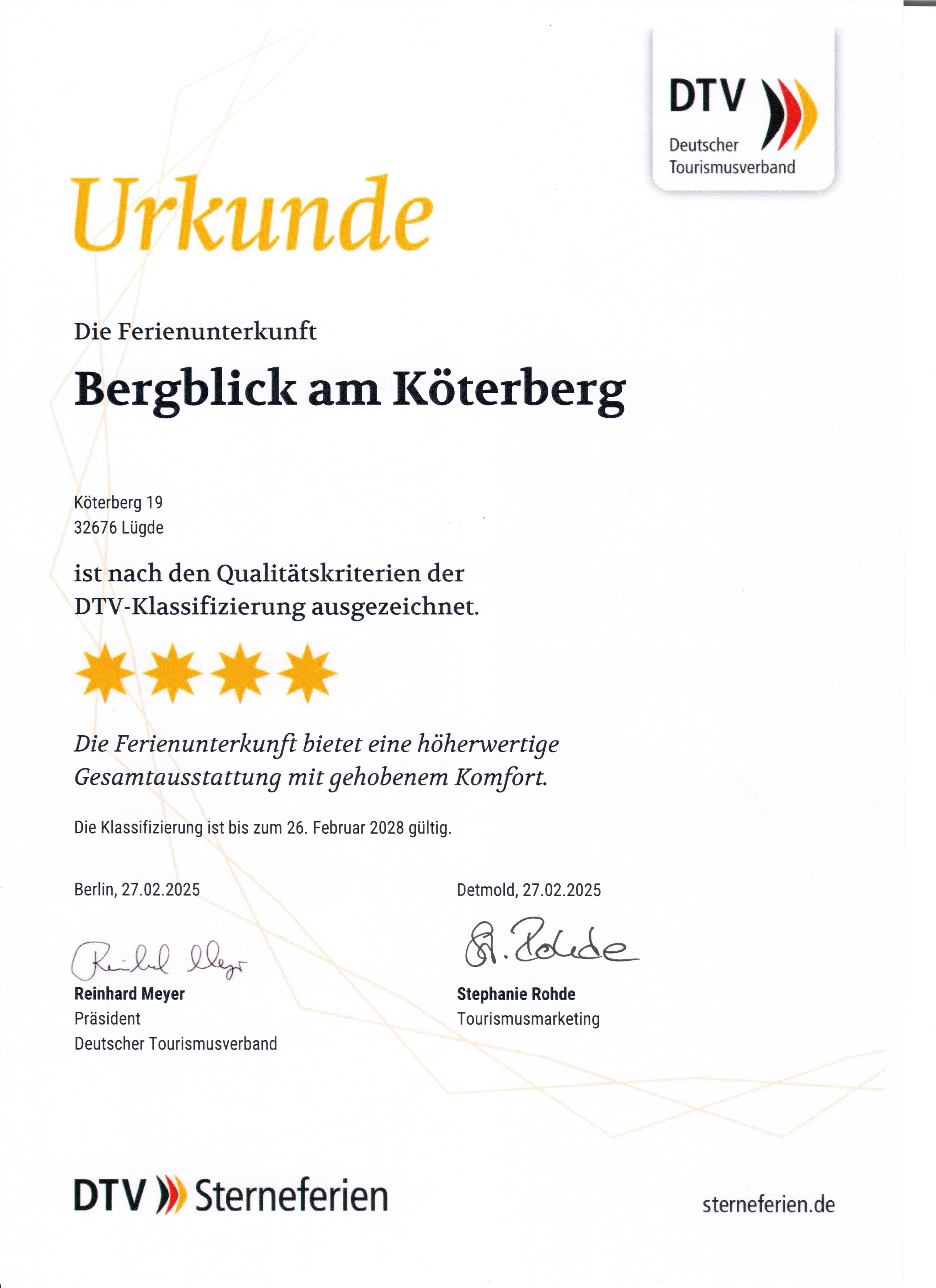 DTV 4-Sterne Urkunde